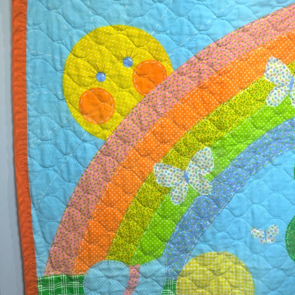 Vintage Handmade Childs Quilt Sunbonnet Sue Rainbow Apple Neon Reversible Bonnet